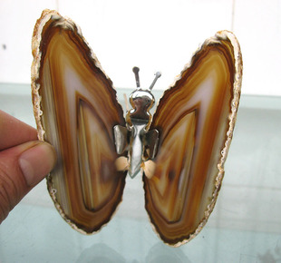 天然水晶花片260号玛瑙切片蝴蝶摆件10.5厘米灯饰玉髓蝴蝶电视墙