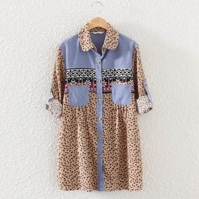 春秋小清新文藝範拼接包扣長袖前扣上衣純棉襯衫中長款女清甩在類目 女裝/女士精品, 襯衫中 - 來自Buy2taobao.com提供專業的淘寶代購服務