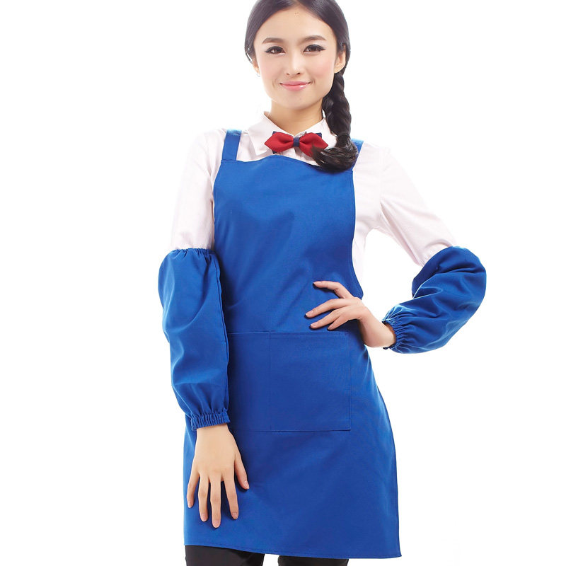 20119帆布工作围裙+袖套 男女通用餐厅超市H背带围裙套装定制logo