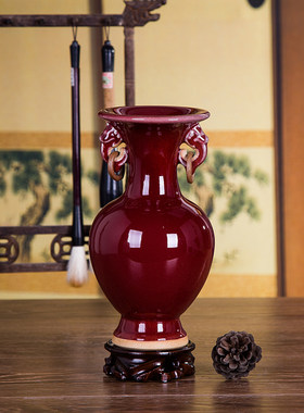 景德镇陶瓷器仿古钧瓷双耳摆设