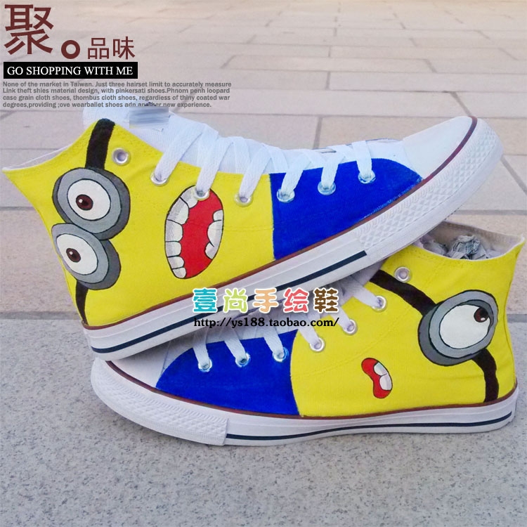diy小黄人涂鸦帆布鞋男女高帮鞋神偷奶爸卑鄙的我手绘鞋平底板鞋