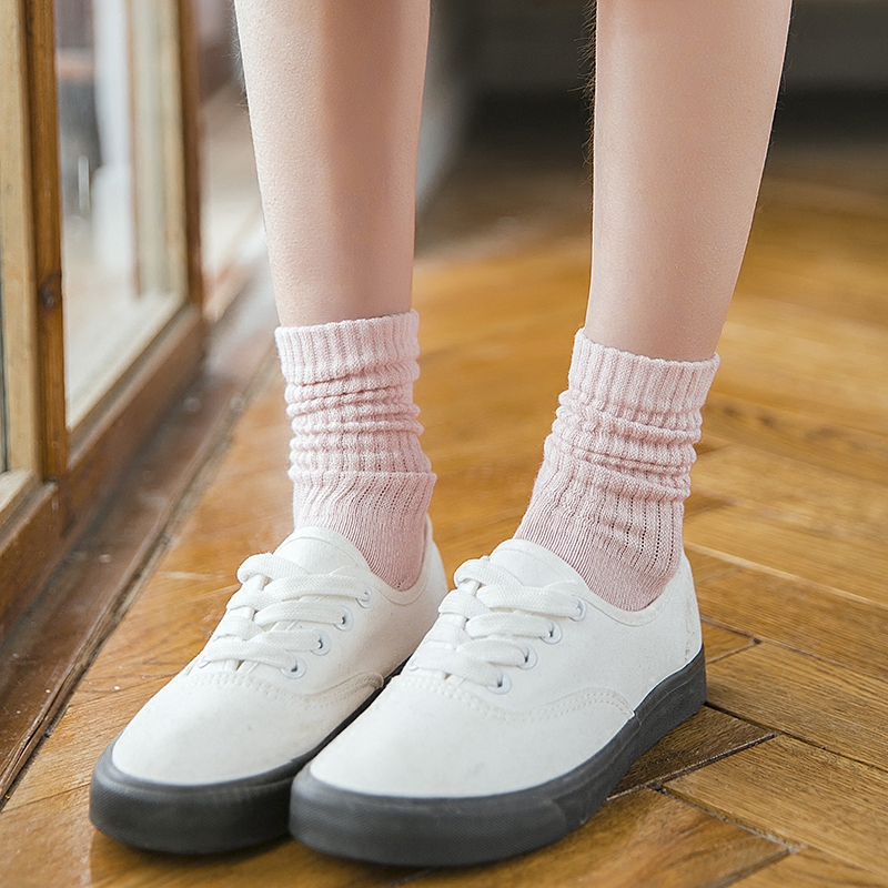 袜子女中筒袜日系学院风夏季纯棉袜月子袜居家简约松口堆堆短袜子