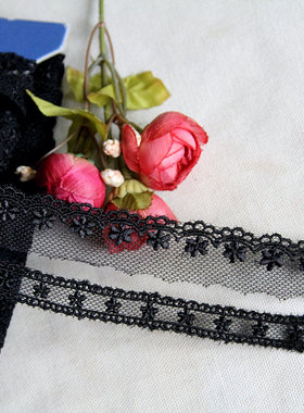35D特价黑色 2款入网底丝线绣双耳边米粒花1.2~2公分宽1.8~2元1米