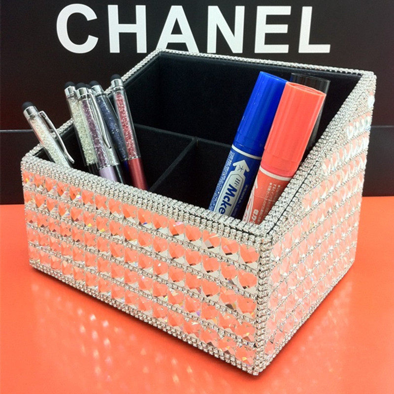高档镶钻水钻桌面收纳盒 创意 文具/遥控器/化妆品收纳盒 整理箱