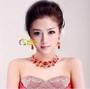 Shi Huanqi T098 bridal tiara Necklace Earring jewelry wedding bridal gown dress red ornaments