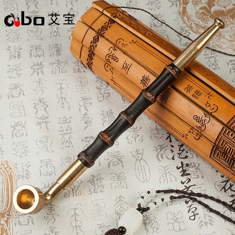 艾宝传统老式手工紫竹节烟杆纯铜旱烟袋锅子男士烟斗烟草专用短款_虎窝淘