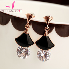 Zhijiang-Stud female Korea temperament rose gold fashion earrings Korean black Stud Earrings fashion jewelry