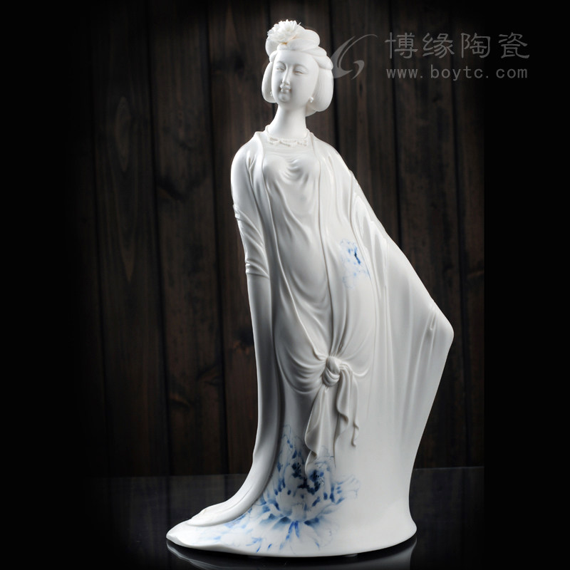 玉环羞花 杨贵妃 德化白瓷古典仕女美女手绘花卉雕塑家居工艺品