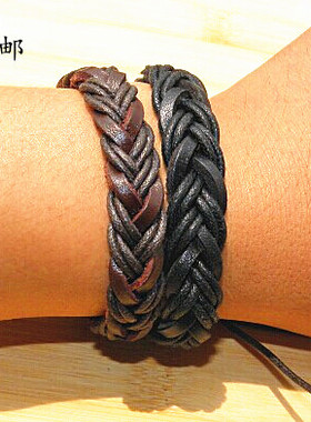 原创男士编织复古多层学生皮手链