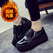 2015 new Korean version of British retro plus wind down in winter shoes women's patent leather shoes platform platform women shoe