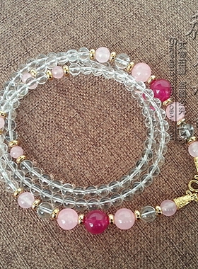 天然白水晶粉玉髓毛衣唐卡项链金色泰国蝴蝶佛牌挂链可定做款式