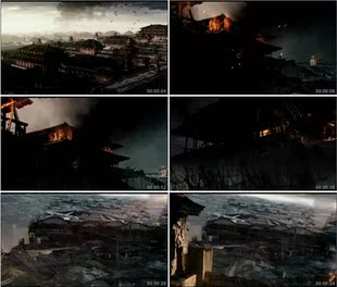 中国古代战争战乱战火被焚烧的宫殿高清实拍视频素材