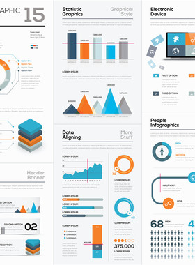 A0349矢量简约信息图图标表格柱状折线图宣传折页 AI设计素材