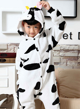 Kigurumi Pajamas奶牛卡通动物连体睡衣儿童亲子套装法拉绒onesie