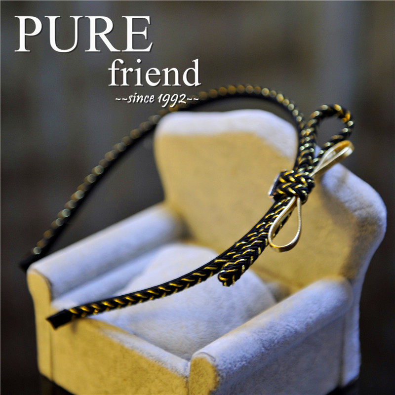 58元包邮】正品PureFriend发饰 杂志款黑金色系蝴蝶结发箍头饰