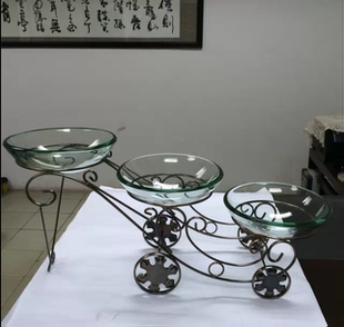 酒店钢化玻璃组合餐具带架果盘刺身盘糕点盘刨冰盘沙拉碗自助餐具