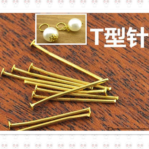 20mm/2cm平头T字针镀金 手工DIY发饰发夹配件 串珠材料 0.6元15根