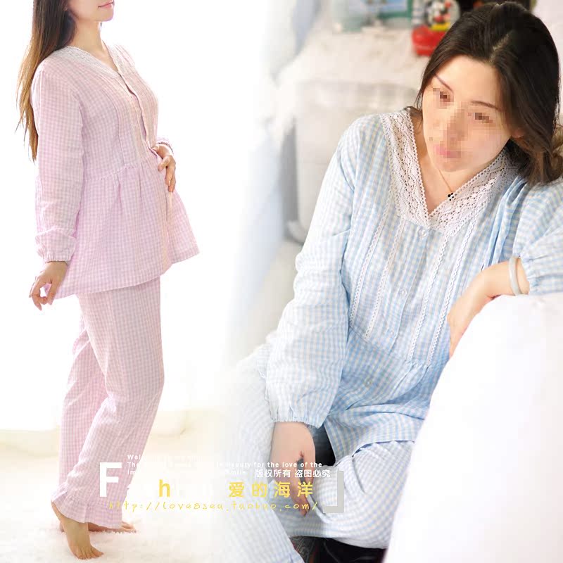 高品质双纱纯棉双层纱布  女士喂奶哺乳睡衣孕妇月子服春夏家居服在类目 孕妇装/孕产妇用品/营养, 家居服/哺乳装/秋衣裤, 家居服套装中 - 来自Buy2taobao.com提供专业的淘宝代购服务