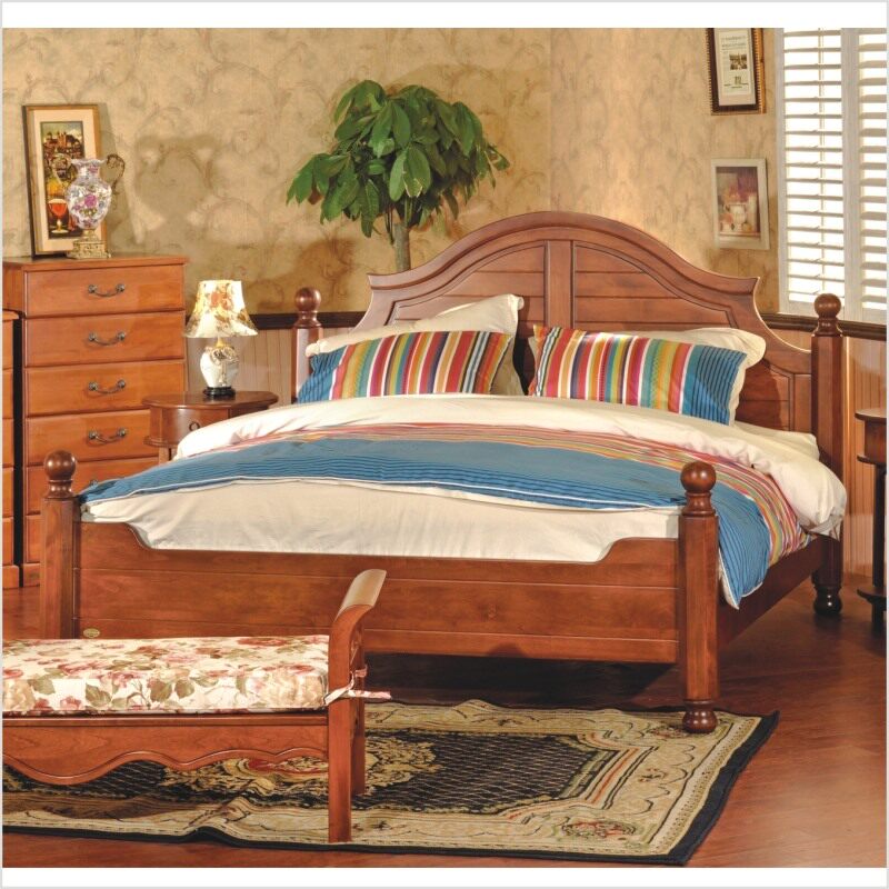 塞尔玛 木2人美式乡村拼板美栖红枫纯实木家具1800低箱床厂家直销