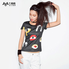 Summer of seven space space OTHERMIX2015 new creative prints black slim fit short sleeve t shirt women