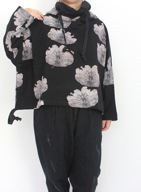 新款休闲大码女装带帽高领加厚蝙蝠衫气质花色外套雪蓝衫卫衣8009