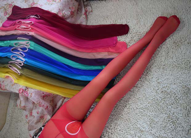 包邮开档裆冰蚕丝连裤袜糖果色彩色包芯丝超薄丝袜女两面免脱丝袜