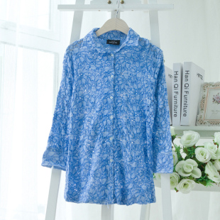 新款 女装 大码 包邮 女 蕾丝镂空衬衫 春装 优雅七分袖 韩版