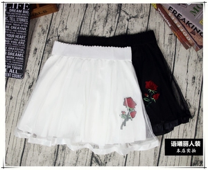 2019春夏新品韩版高腰网纱绣花短裙花色半身裙女防走光裙裤裙女裙