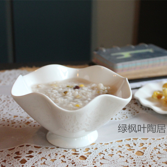 陶瓷荷叶碗 高脚荷叶雪糕杯 碗 甜品碗 糖水碗 小食碗 粥碗 饭碗