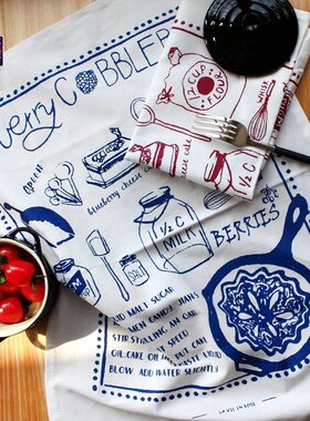 【独家原创】纯棉手绘餐布大茶巾烘焙白色厨房布餐垫布美食背景布