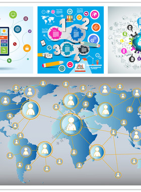 A1389矢量扁平化信息图社交媒体网络全球人物交流平板 AI设计素材