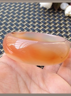 巴西天然橘色玛瑙手镯加宽加厚水润通透原矿玉镯宝石女闺蜜礼物76