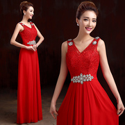 2015 fashion new style bride wedding toast bridesmaid dress evening dress long shoulder lace red spring/summer dress