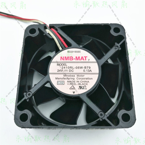 原装NMB 2410RL-05W-B79 6025 24V 0.13A 3线双滚珠变频器风扇6cm