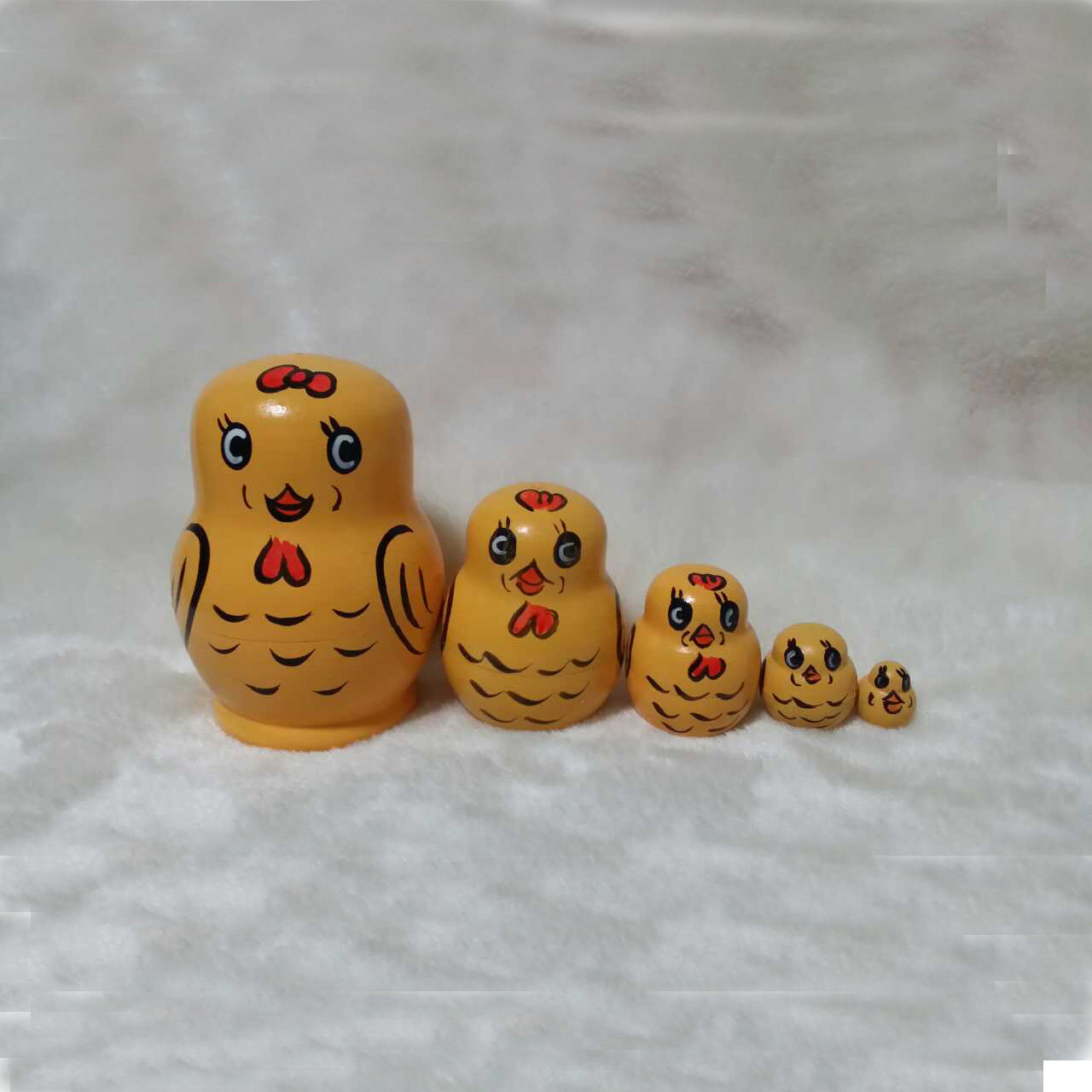 包邮五层小鸡动物俄罗斯套娃木制玩具工艺礼品许愿娃娃情人节礼物