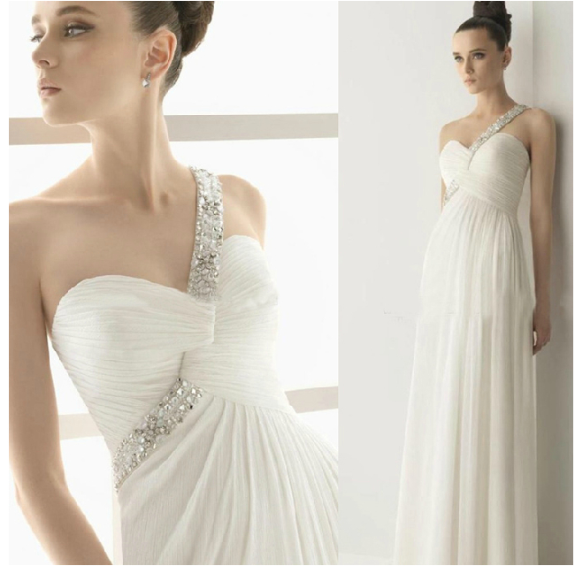 新款欧美雪纺礼服高档单肩长款显瘦晚礼服新娘敬酒服晚宴年会主持