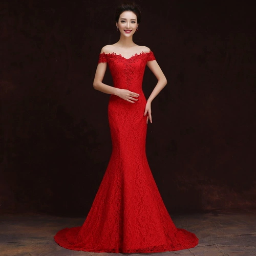 Свадебное платье для невесты, красное вечернее платье, крой «рыбий хвост»
