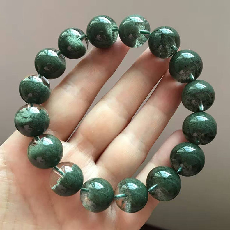 晶贵人 天然绿幽灵手链 天然水晶手链 14mm