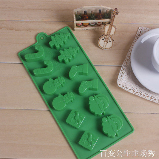 圣诞老人袜子树巧克力糖果饼干甜点心冰格烤箱无毒硅胶模具包邮