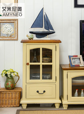 爆品小户型客厅地中海白色电视柜配套二门实木矮柜BL002美乡