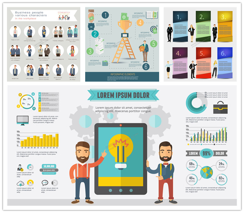 A0576矢量扁平化信息图商务金融工作办公室人物图表 AI设计素材