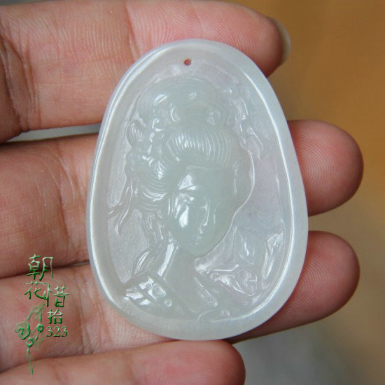【天成美玉】天然翡翠a货饰品 新款糯种美女头像吊坠挂件