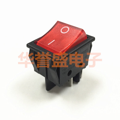 台湾HONGJU 进口翘板 船型开关 R-210-C5L 4脚2档红色带灯 银触点