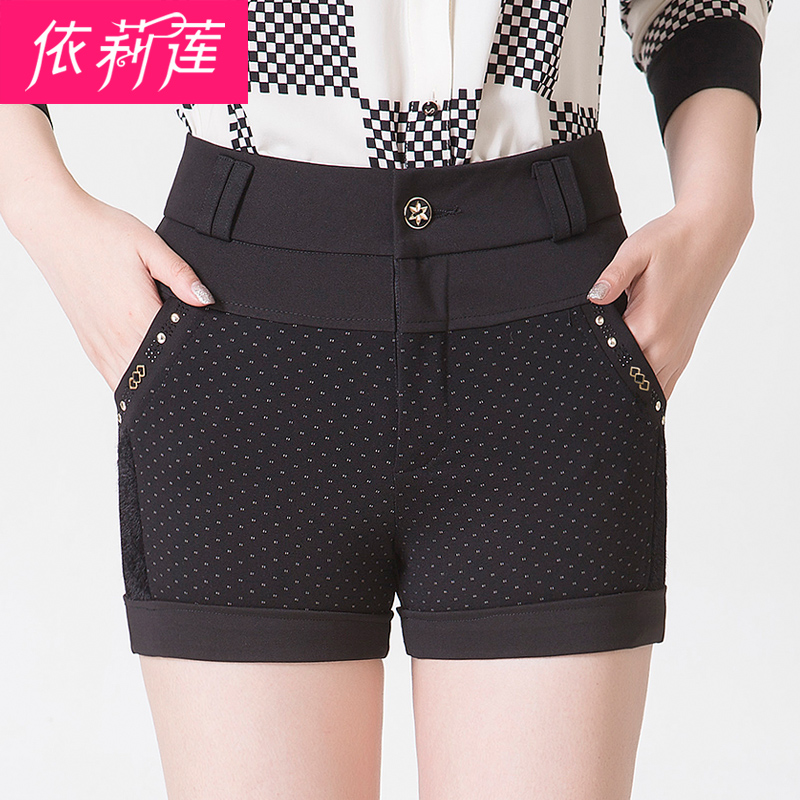 依莉蓮2018春季新款打底短褲女高腰修身顯瘦波點高腰外穿靴褲
