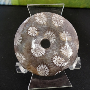 千蕊 天然珊瑚玉平安扣吊坠 大号珊瑚化石 杭白菊挂件项链 实物