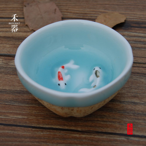 陶瓷复古浮雕品茗杯功夫茶具