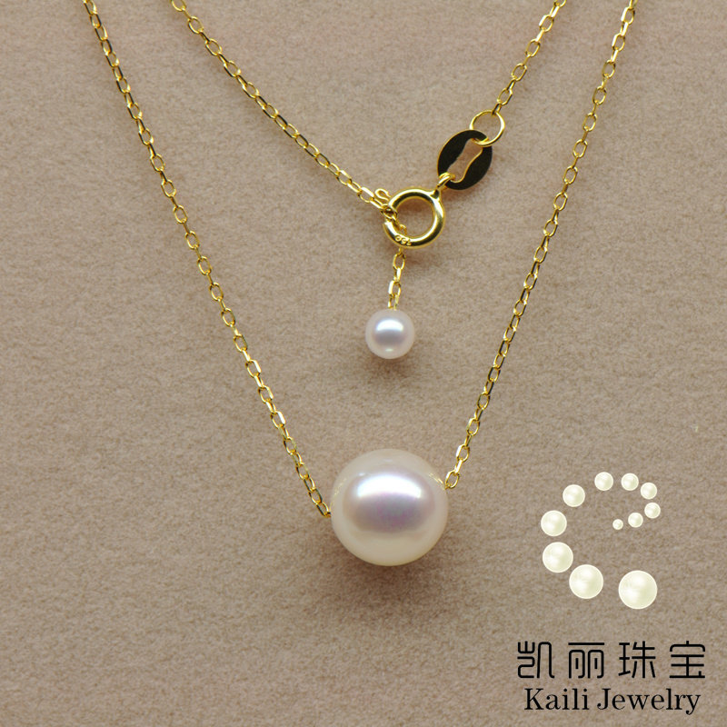 专柜正品日本Akoya海水珍珠路路通吊坠18K金天然真珠项链锁骨链女_虎窝淘