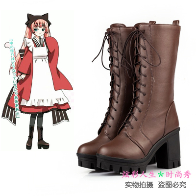 ◆银仙 猫神小玉cosplay鞋 喵娘COS靴子 黑色棕色动漫cosplay靴子