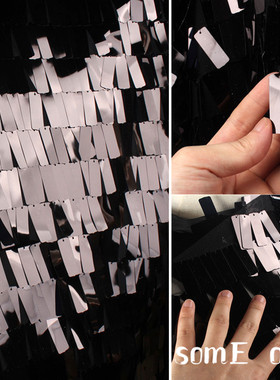 设计师黑色亮镜子时装面料 加密型方形亮片镭射布料蕾丝网纱布料