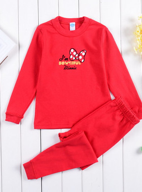 正品三枪儿童内衣套迪士尼专柜正品28500米奇纯棉大红小高领秋衣